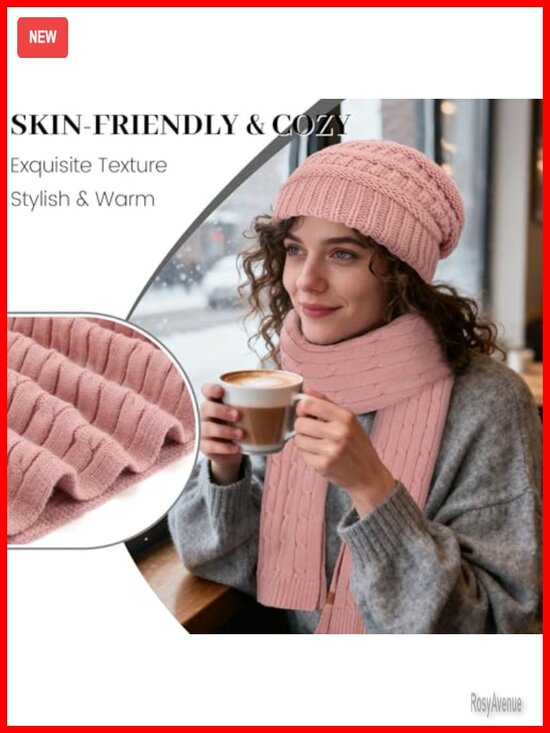 Winter 3-Piece Hat Scarf Gloves Set with Satin Lining & Touchscreen